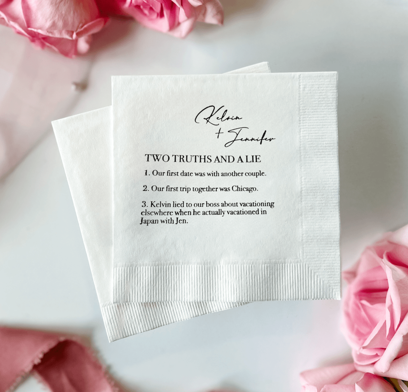 Two Truths and a Lie Wedding Napkins - Napkins - Foil Stamped - Fun Fact
