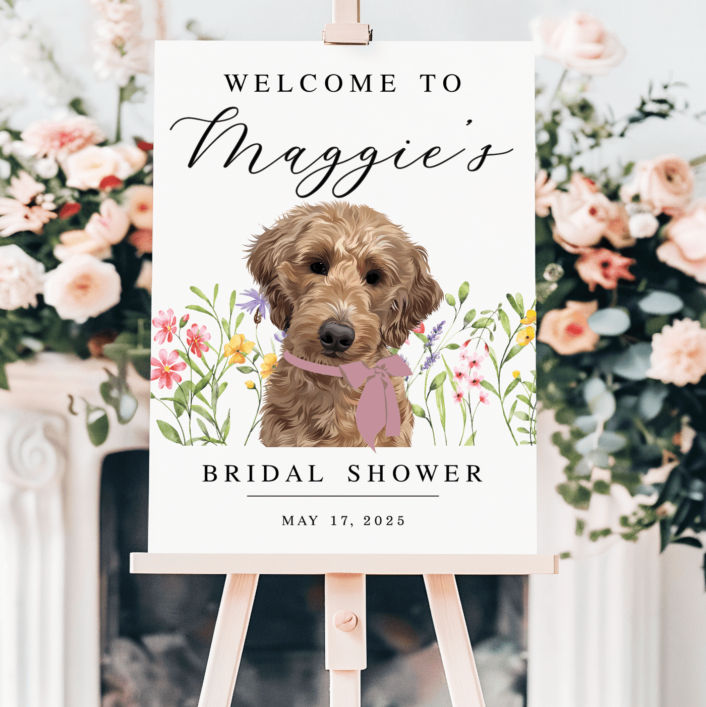 Bridal Shower Welcome Sign with Illustrated Pet