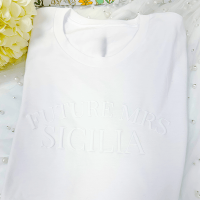 Personalized Last Name Embossed Puff Print T-Shirt - November Bride Tee Design