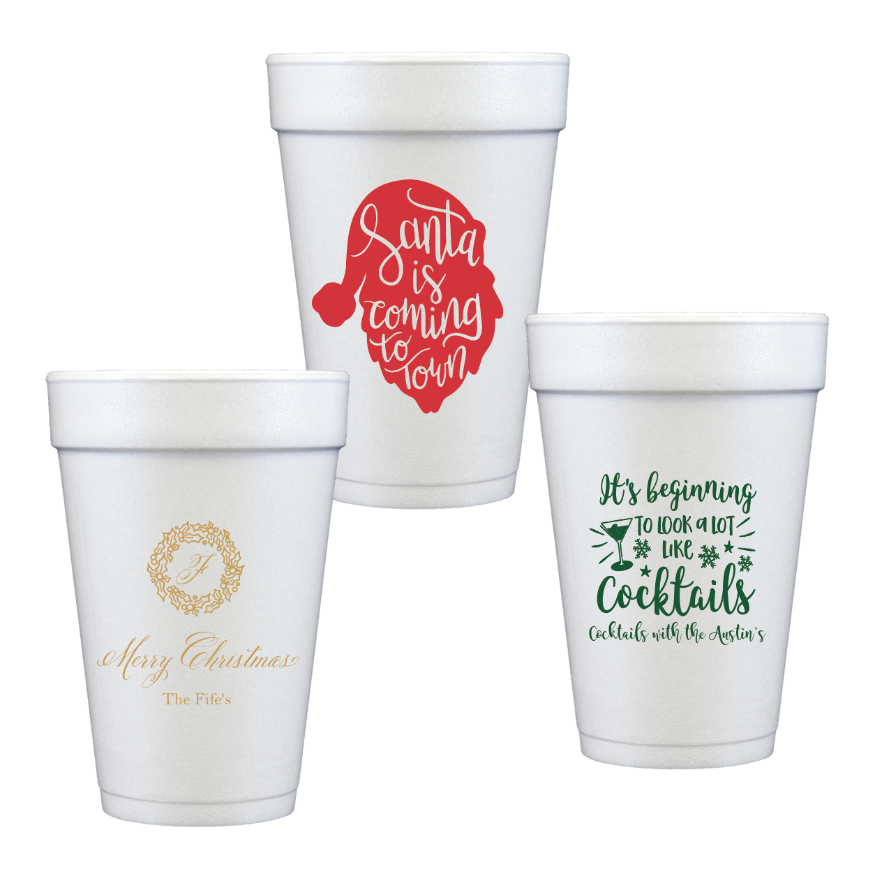 Holiday Personalized Foam Cups