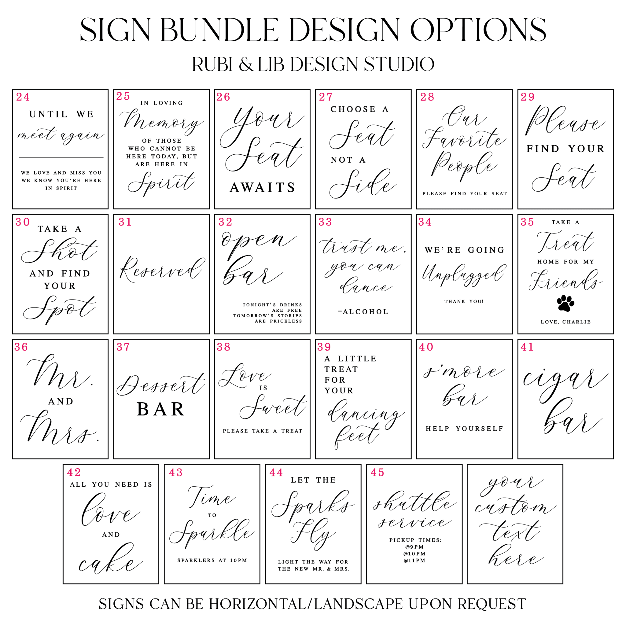 Elegant Wedding 8x10 Sign Bundle - Welcome Sign