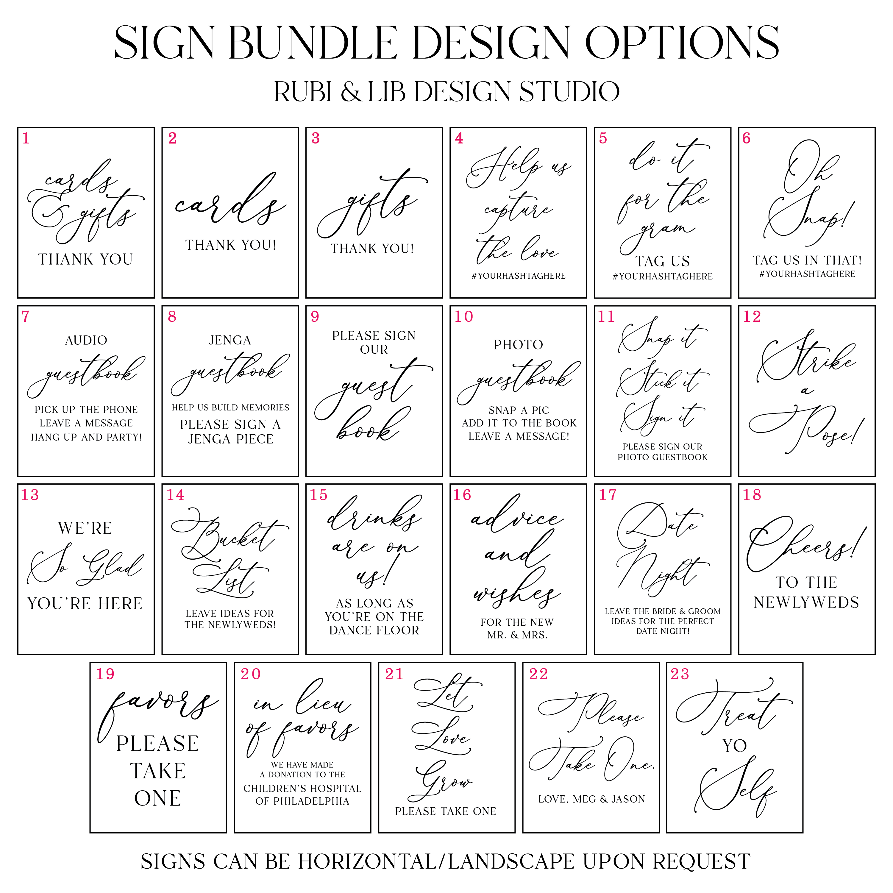 Whimsical Script Wedding 8x10 Sign Bundle - Welcome Sign