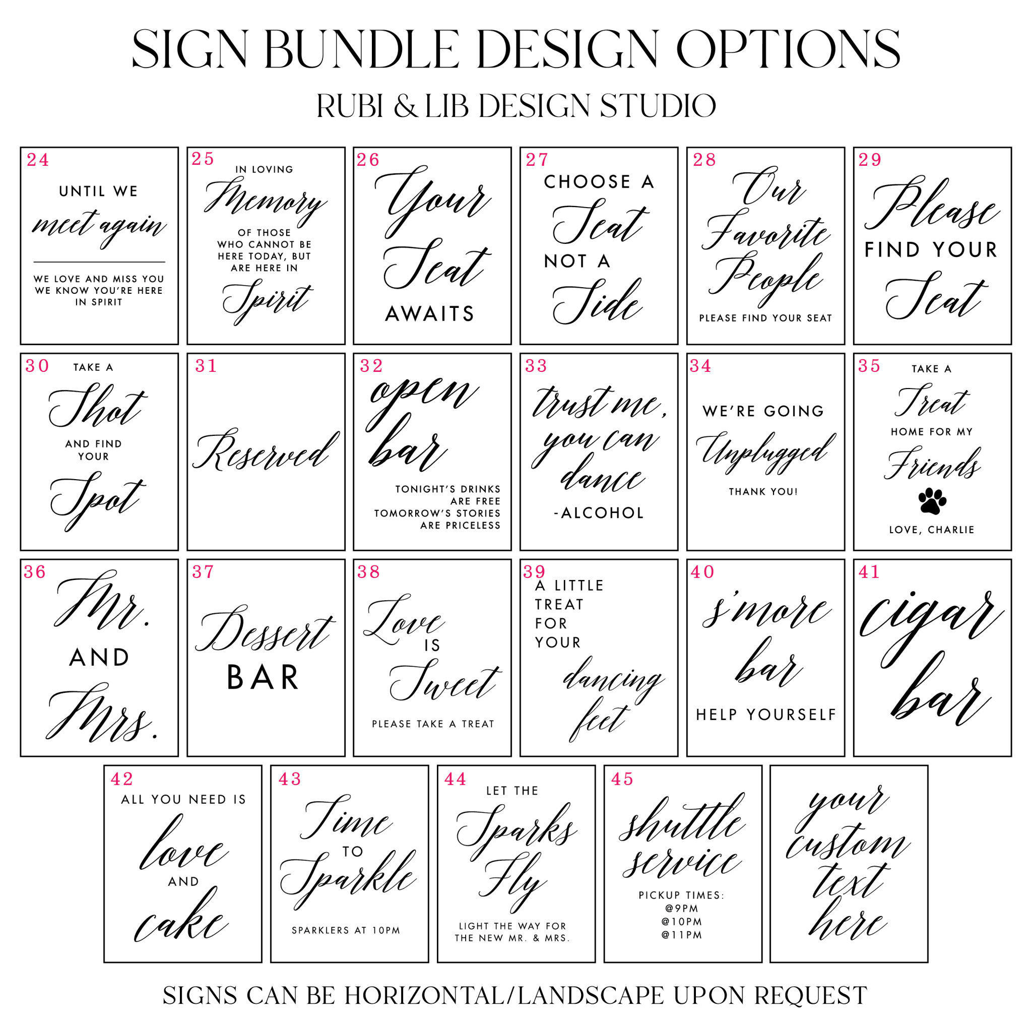 Modern Script Wedding 8x10 Sign Bundle - Welcome Sign