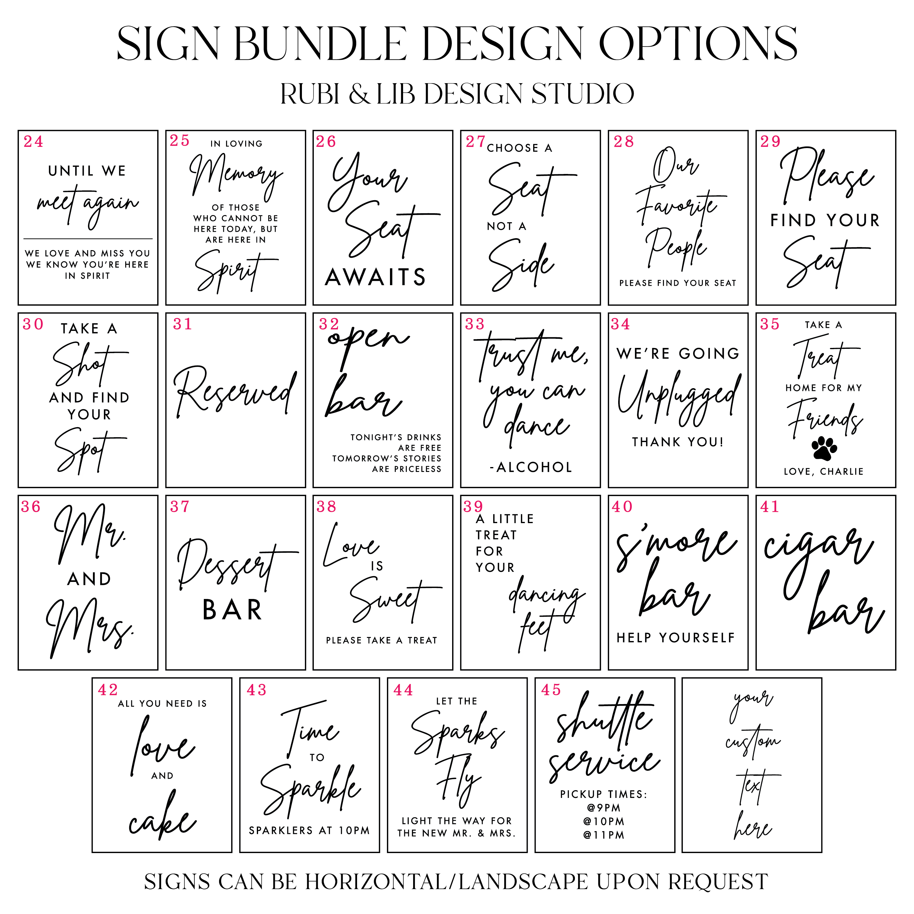 Modern Script Wedding 8x10 Sign Bundle - Welcome Sign