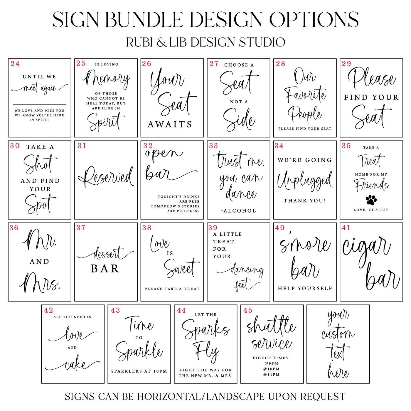 Timeless Script Wedding 8x10 Sign Bundle | Rubi and Lib Design Studio