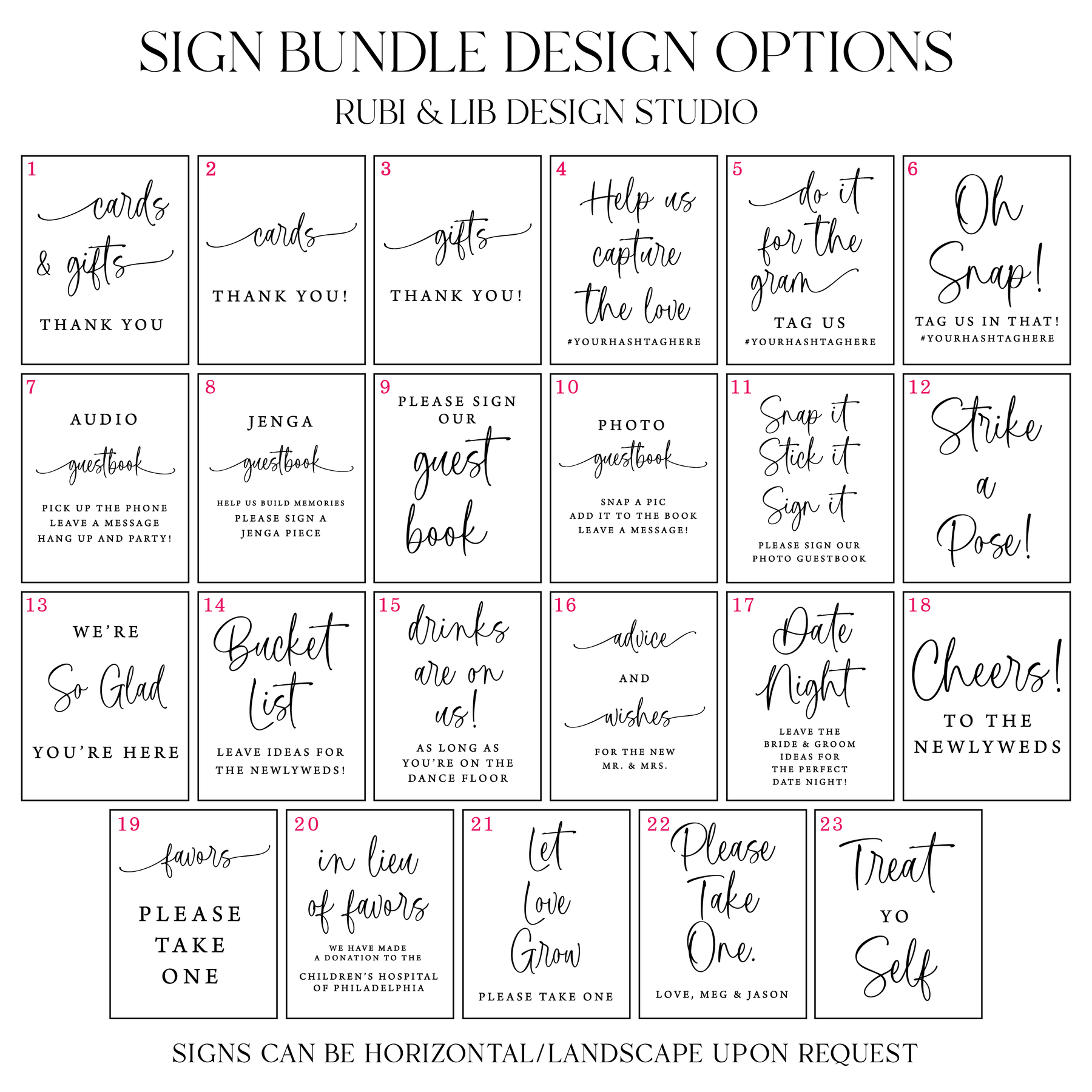 Timeless Script Wedding 8x10 Sign Bundle | Rubi and Lib Design Studio