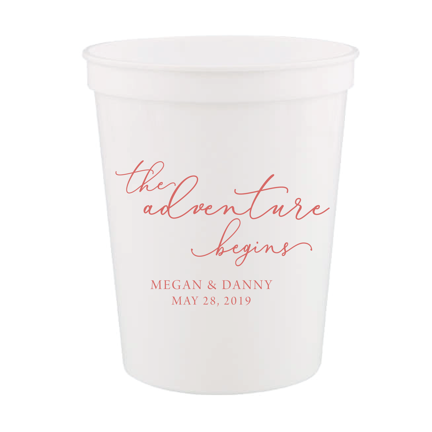 The Adventure Begins Personalized Wedding Stadium Cups