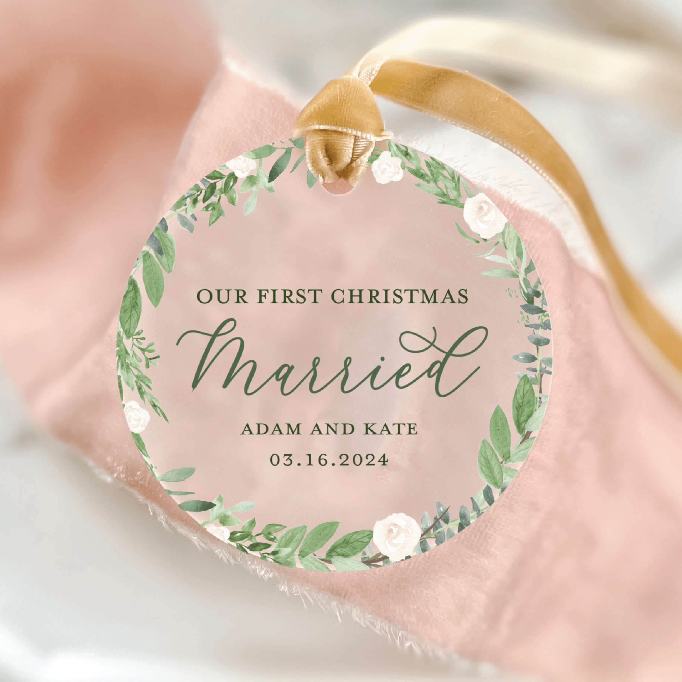 First Christmas Married Ornament - White Floral - Ornament - Acrylic