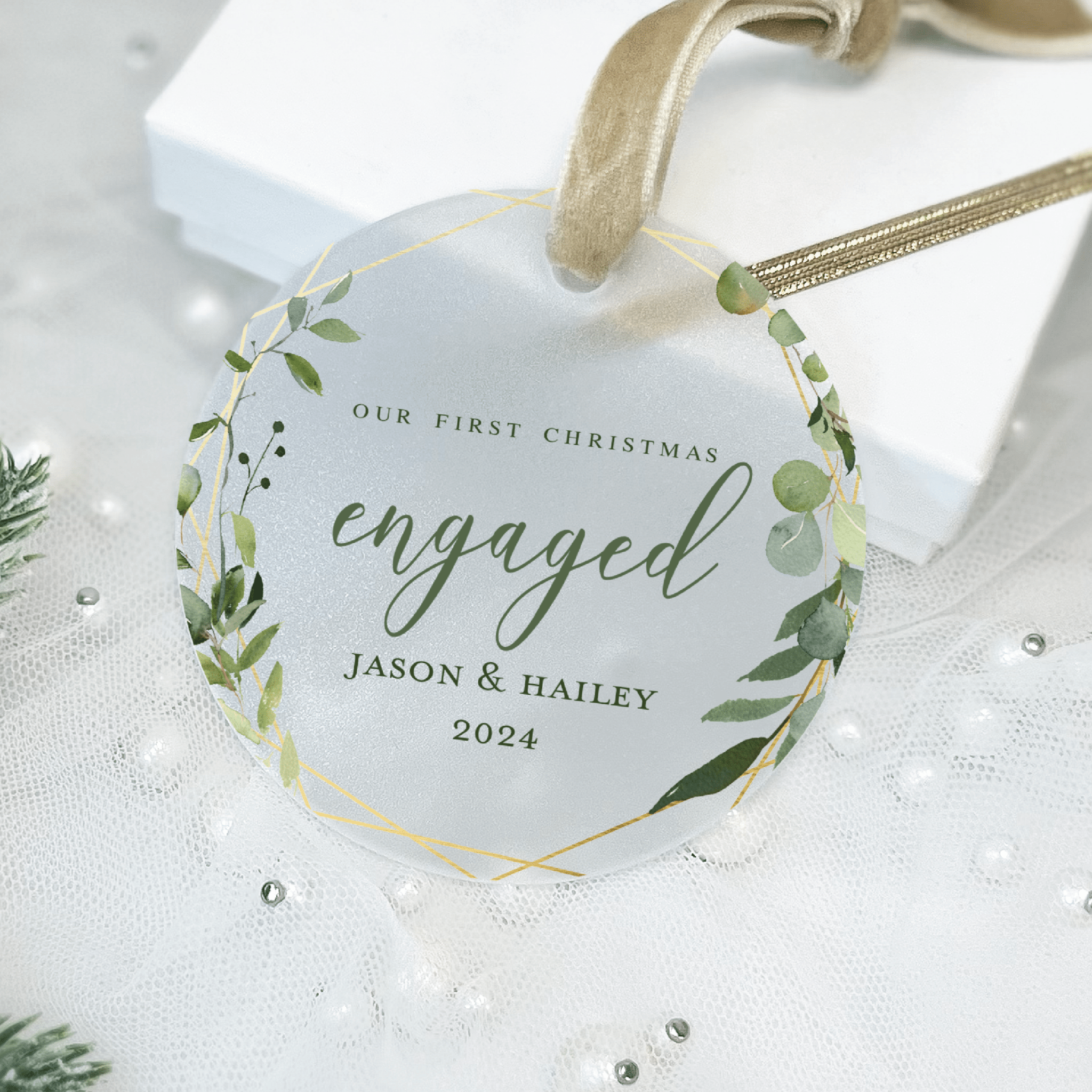 First Engaged Christmas Ornament - Greenery - Ornament - Acrylic