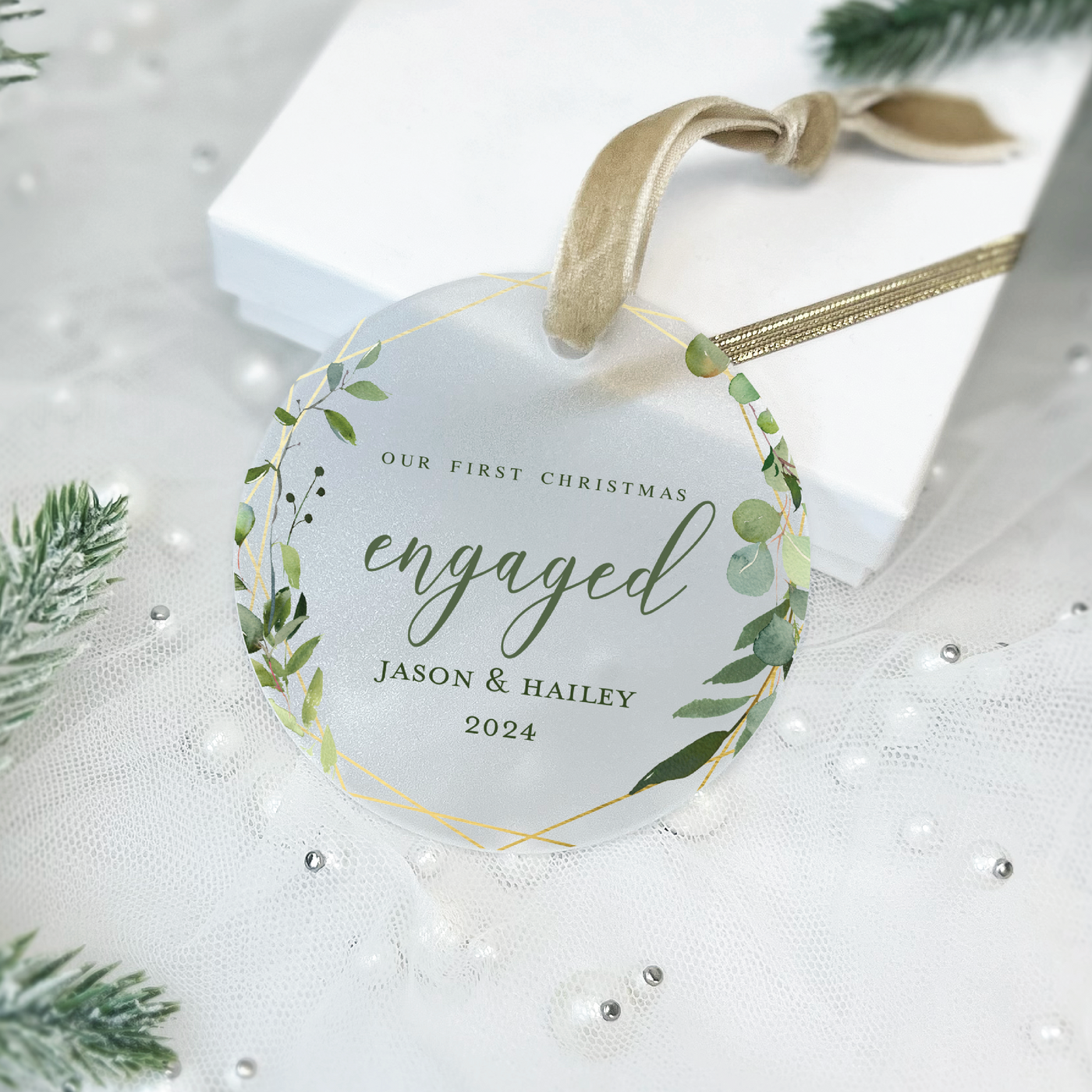 First Engaged Christmas Ornament - Greenery