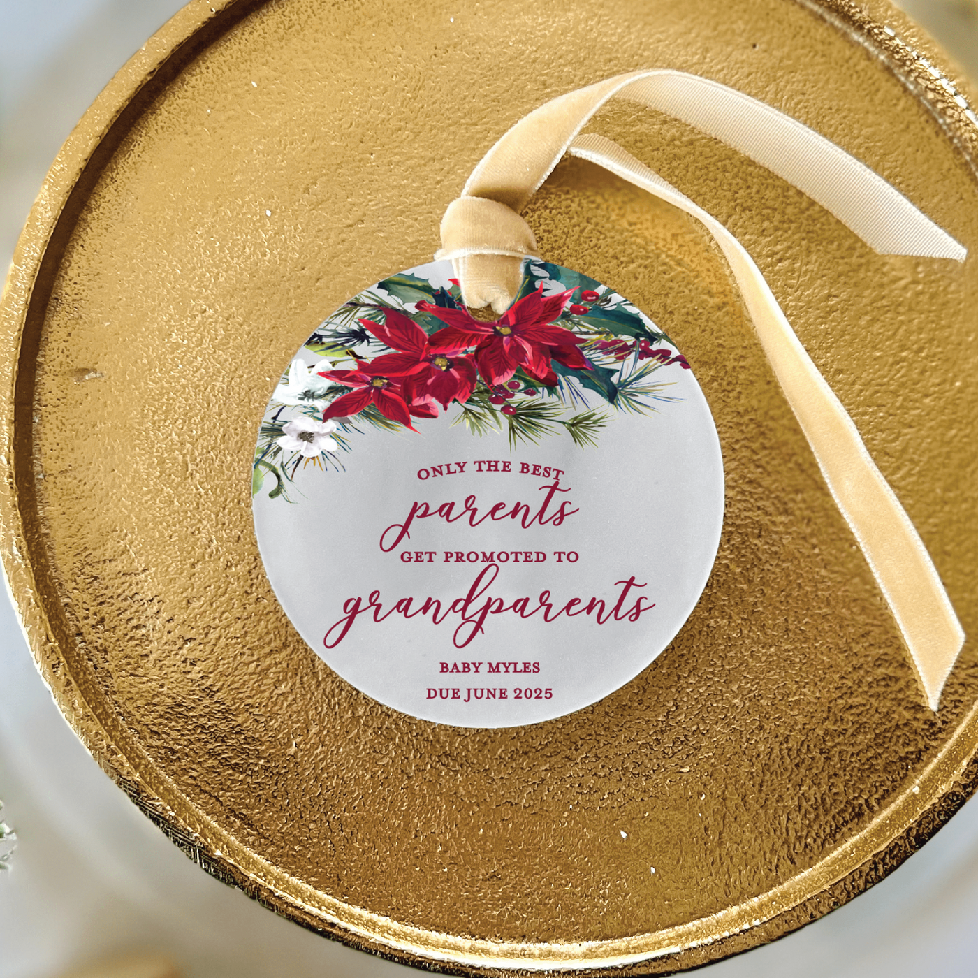 The Best Parents Get Promoted Christmas Ornament - Poinsettia