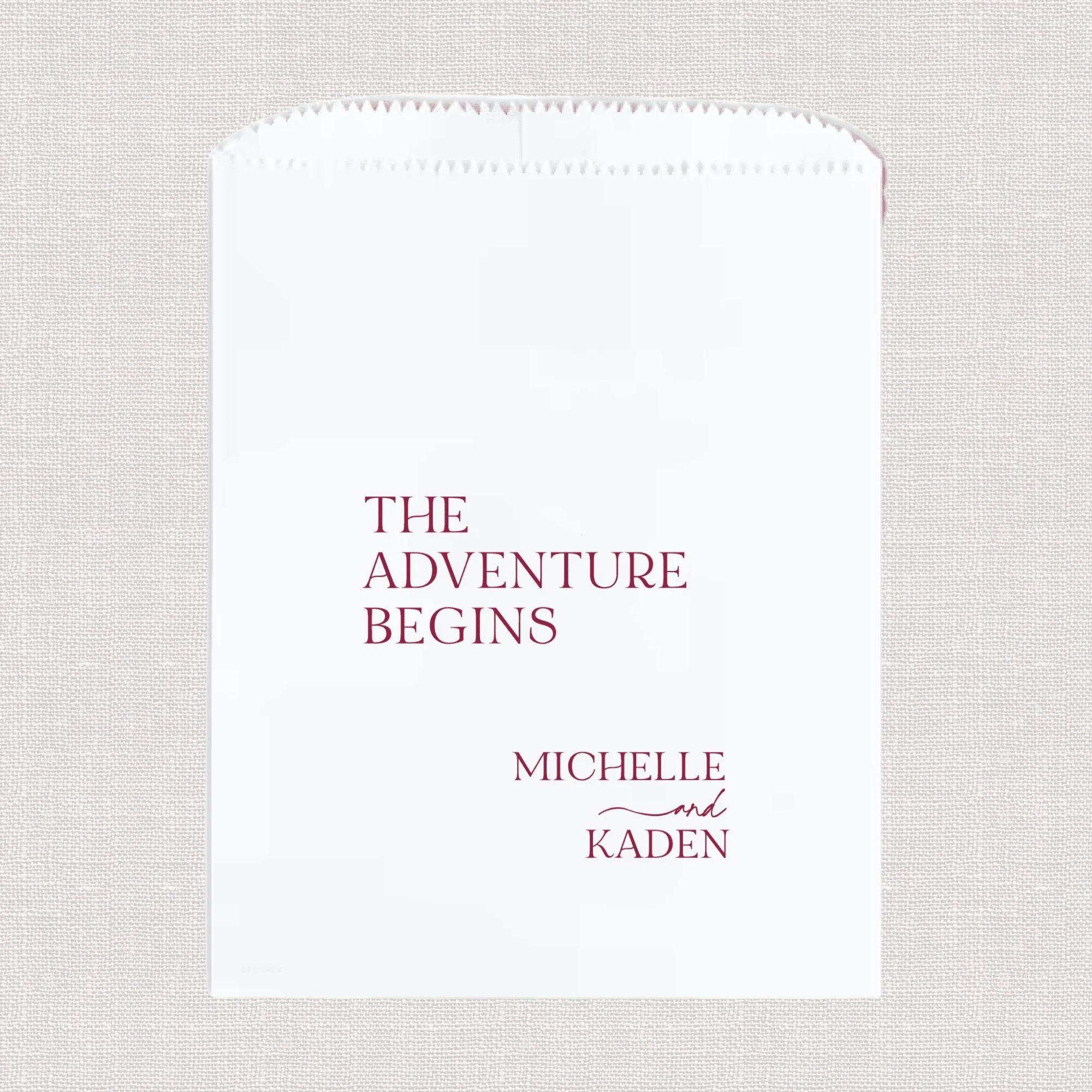 The Adventure Begins Simple Personalized Favor Treat Bag