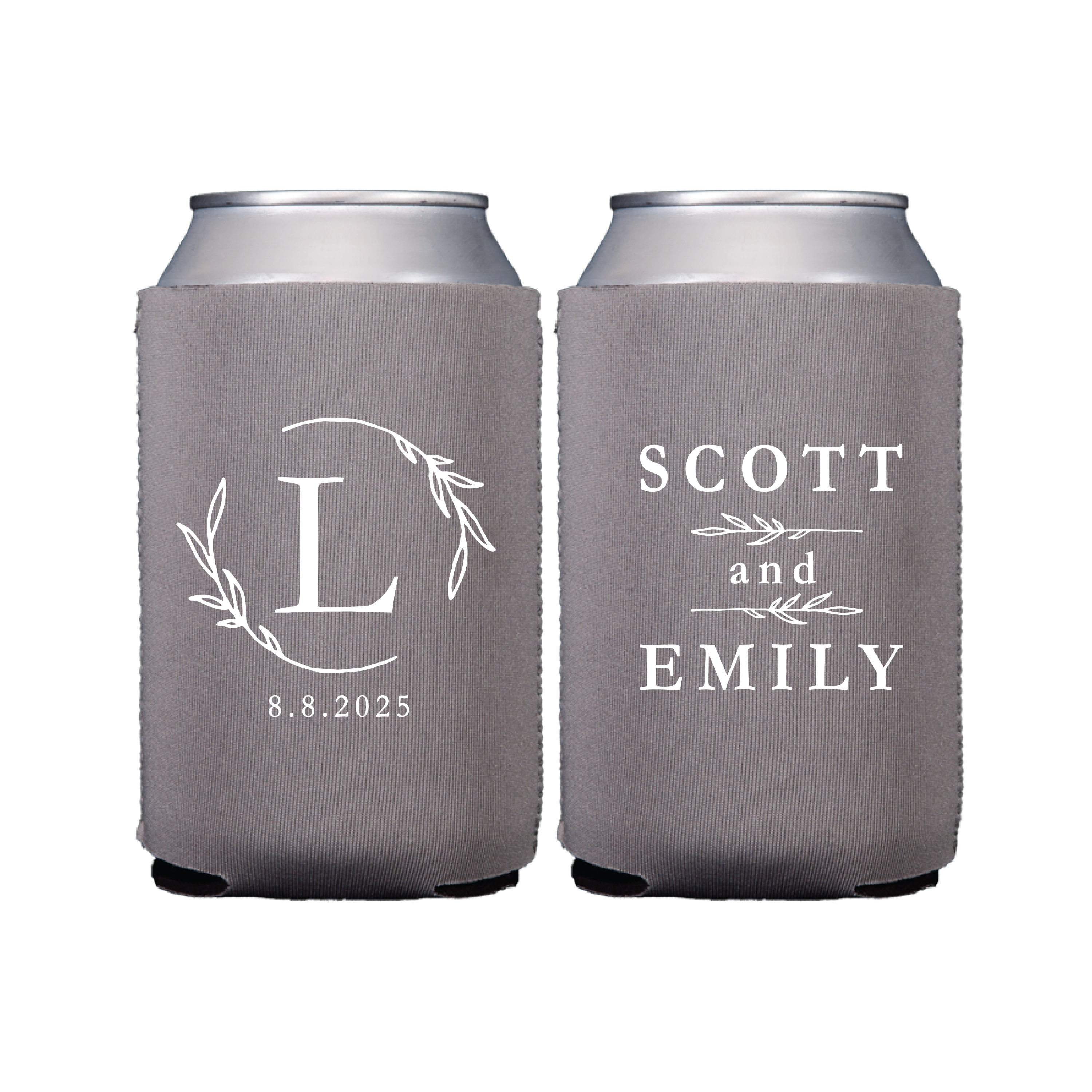Wreath Monogram Wedding Favor Can Coolers - Can Cooler