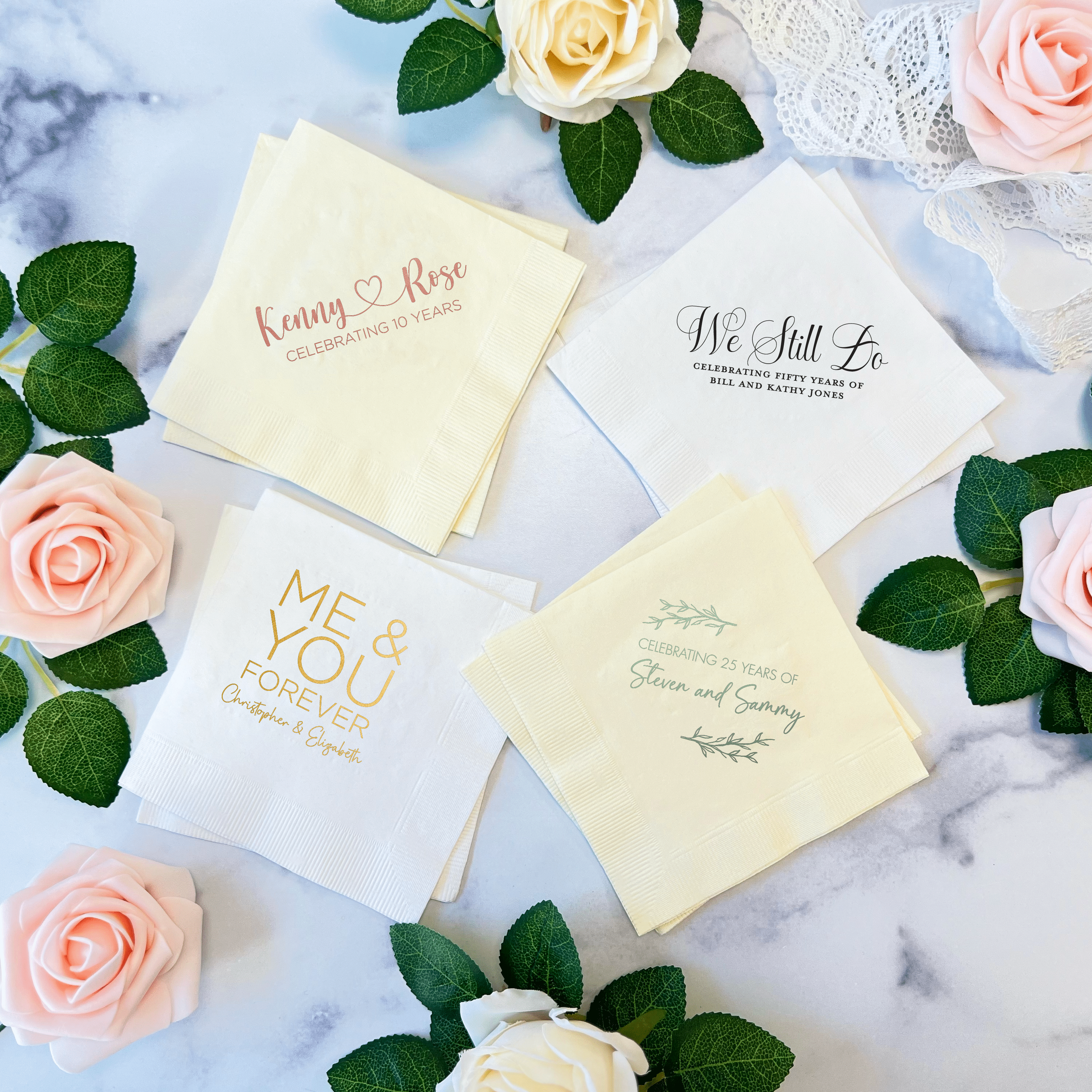 Anniversary Personalized Napkins - Napkins - Foil Stamped