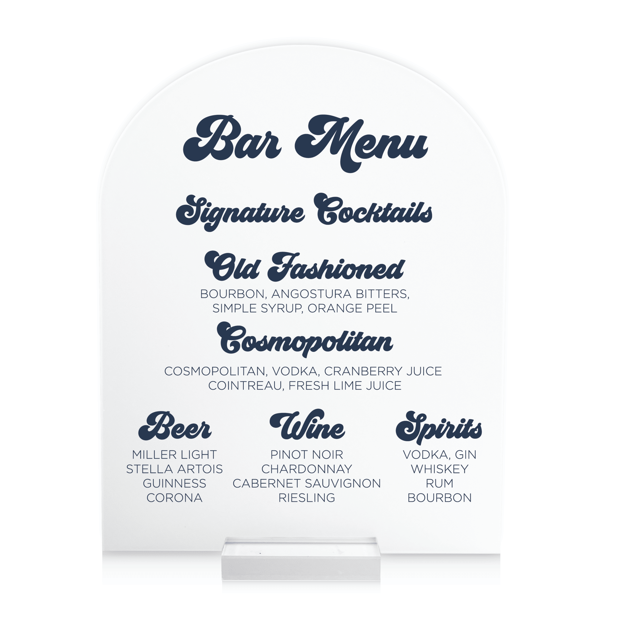 Signature Cocktails Wedding Sign - Bar Menu - Arch