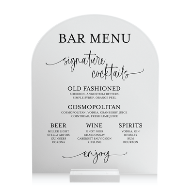 Arched Wedding Bar Menu Sign