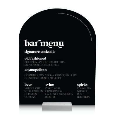 Retro Bar Menu Arched Wedding Sign