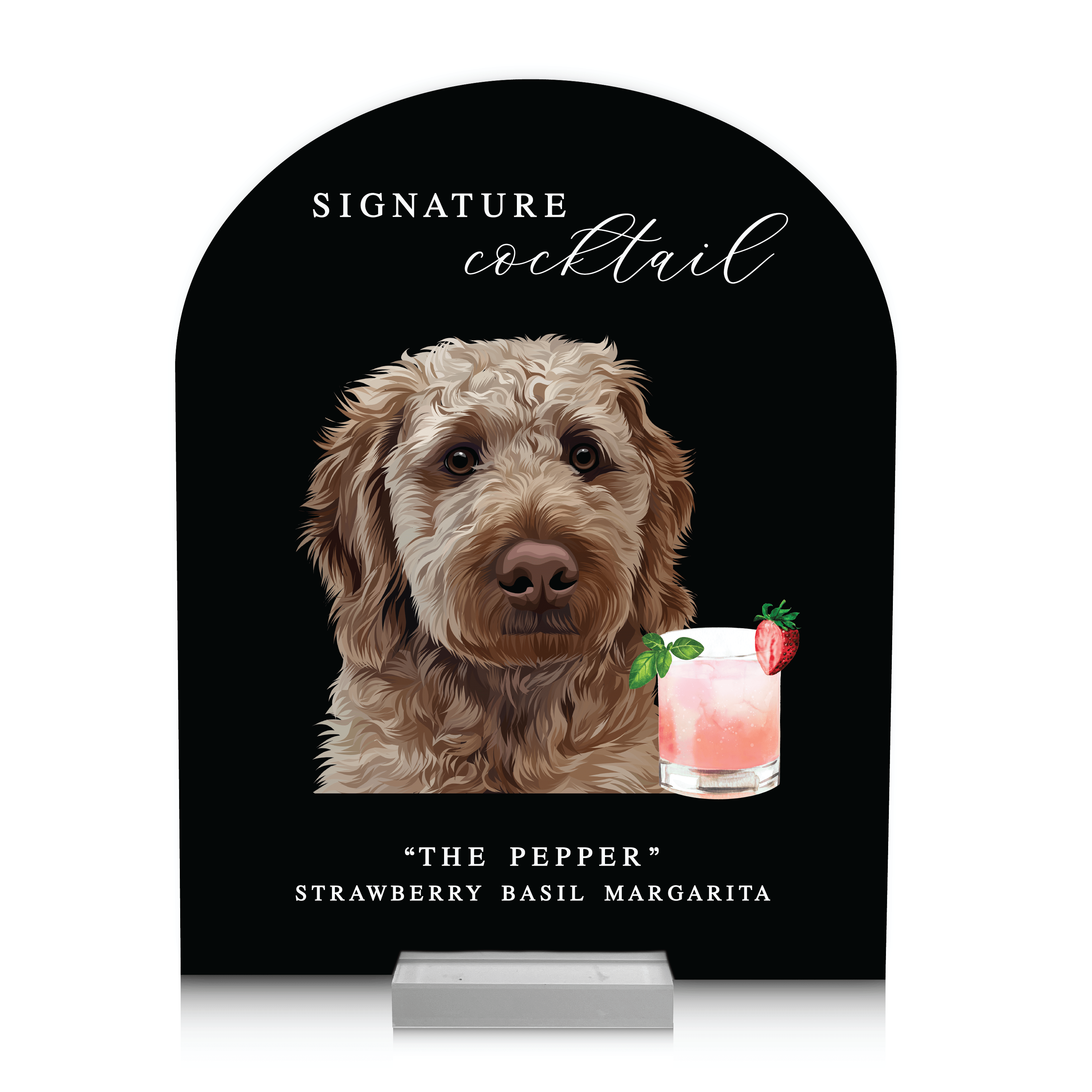 Custom Wedding Bar Sign with Pet Illustration - Bar Menu - Arch