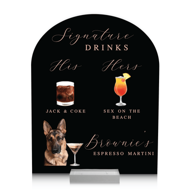 Elegant Signature Drinks Custom Illustrated Pet Arched Bar Sign