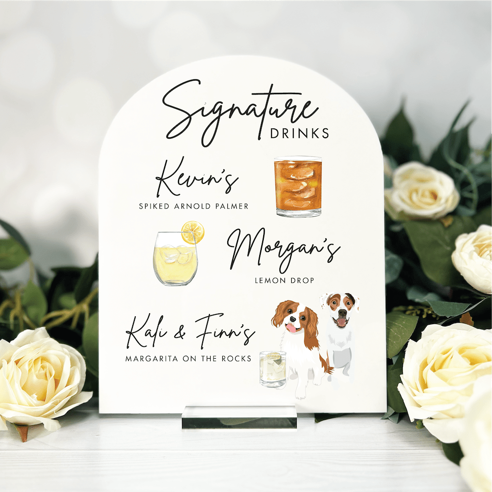 Signature Drinks Custom Illustrated Pet Arched Bar Sign