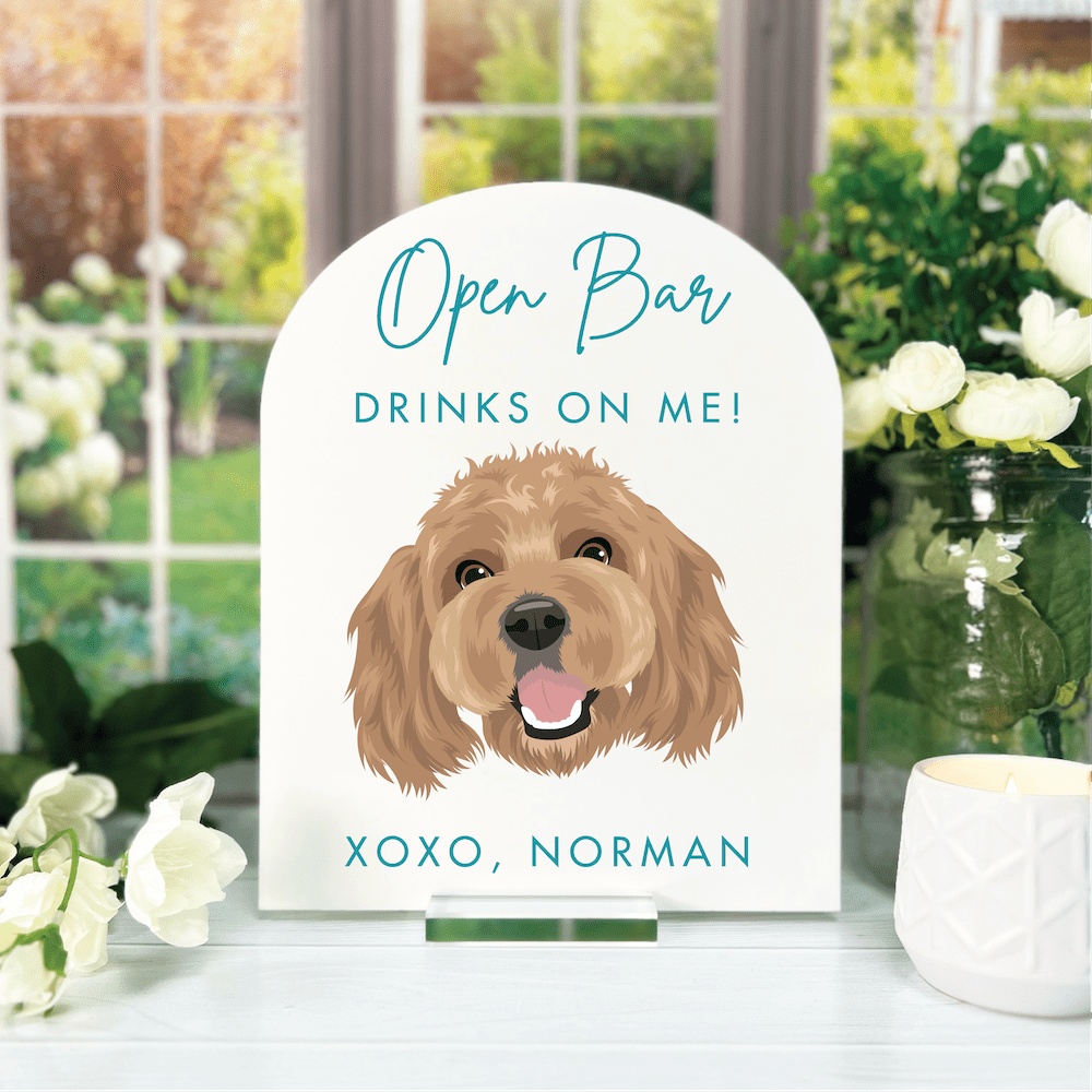 Open Bar Custom Illustrated Pet Bar Sign - Bar Menu - Arch
