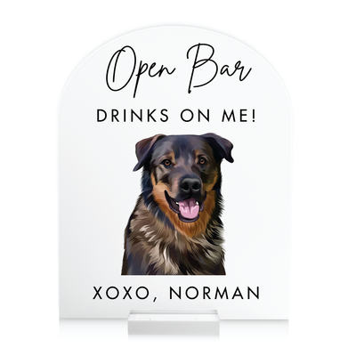 Open Bar Custom Illustrated Pet Arched Bar Sign