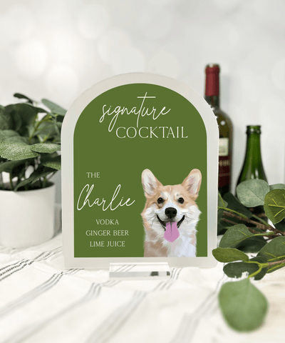 Custom Illustrated Pet Signature Cocktails Bar Sign