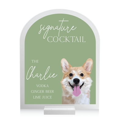 Custom Illustrated Pet Signature Cocktails Bar Sign