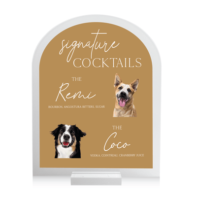 Signature Cocktails Sign Featuring Custom Illustrated Pet