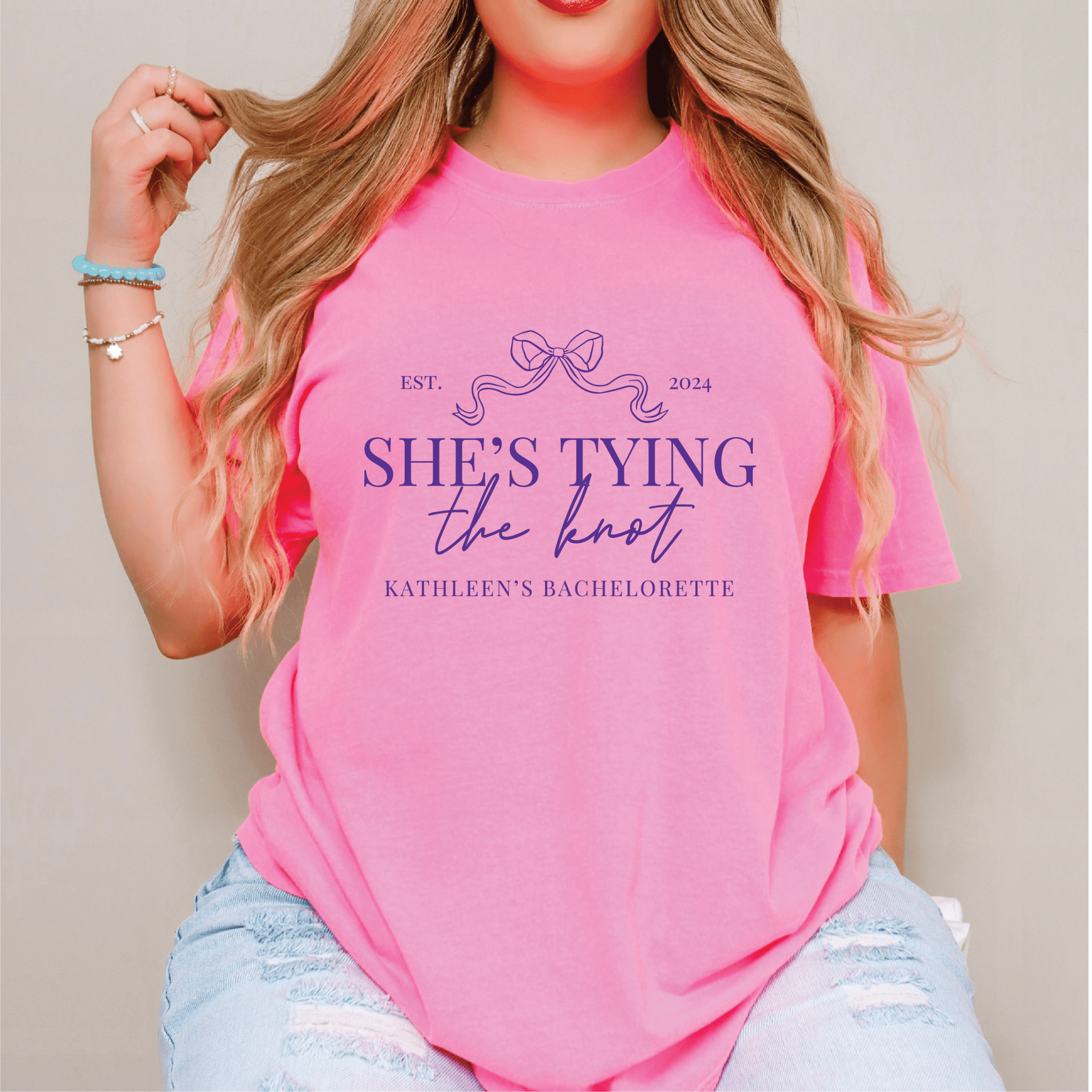 She's Tying the Knot Bachelorette T-Shirt - T-Shirt Bachelorette DTF