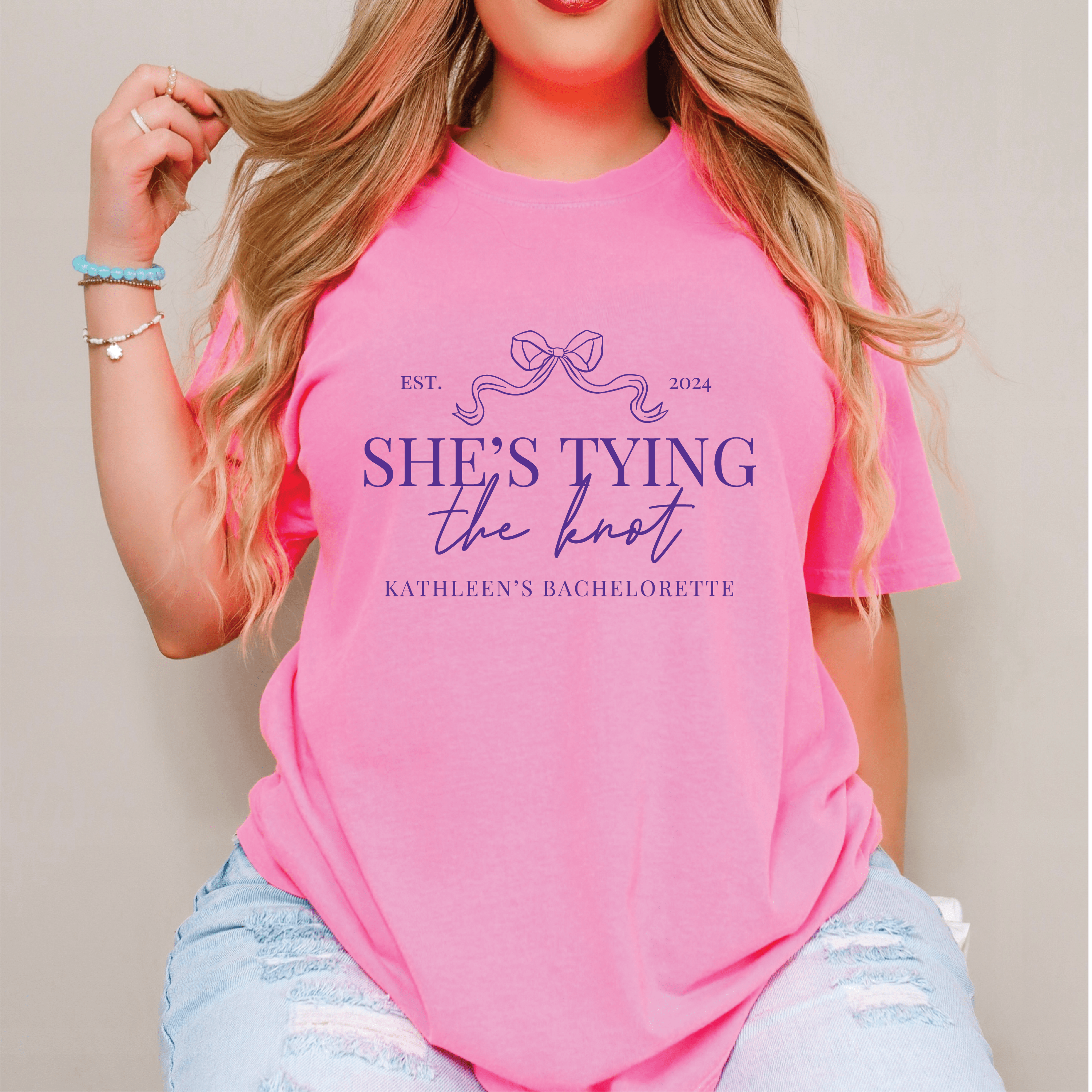 She's Tying the Knot Bachelorette T-Shirt - T-Shirt Bachelorette DTF