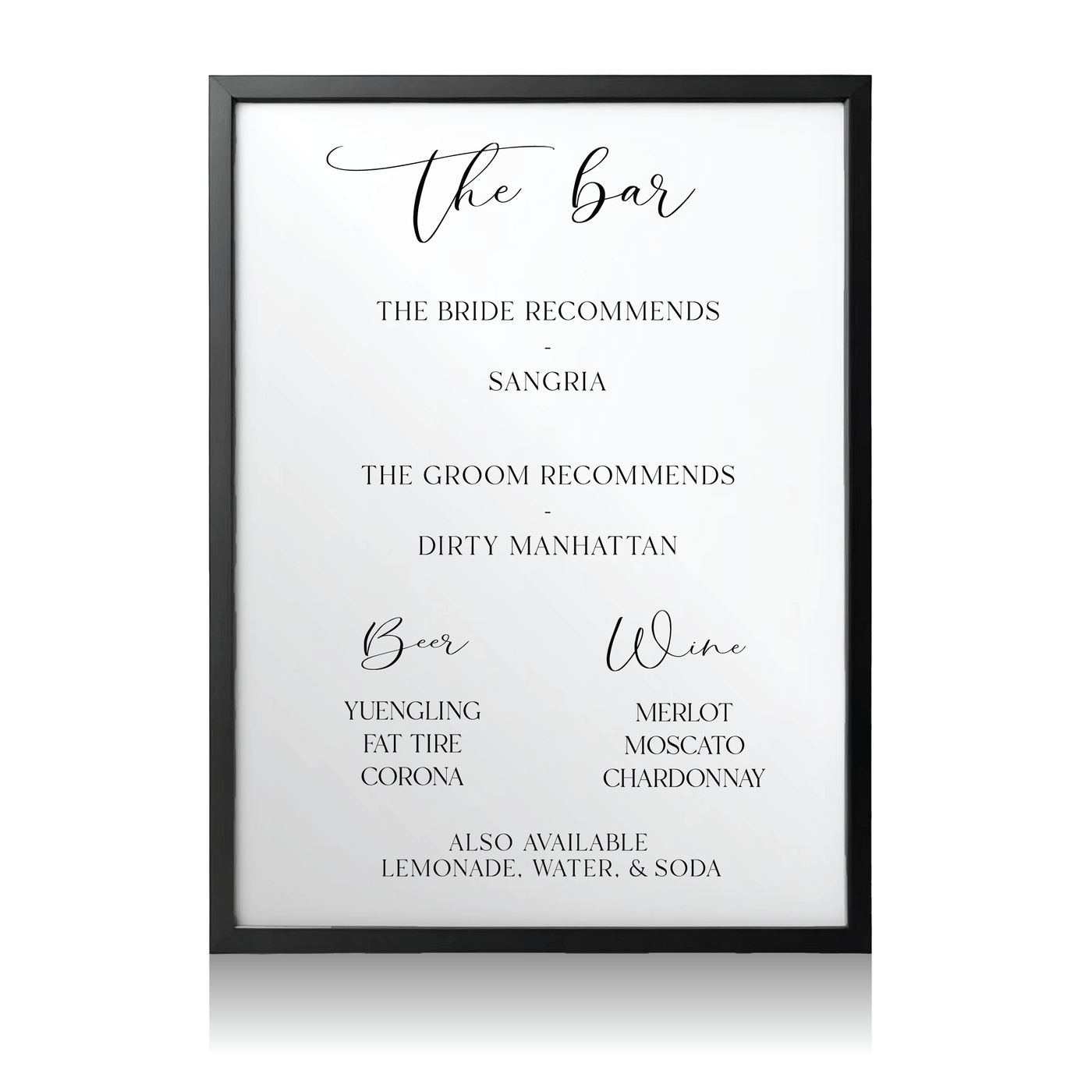 Signature Drink and Bar Menu Print