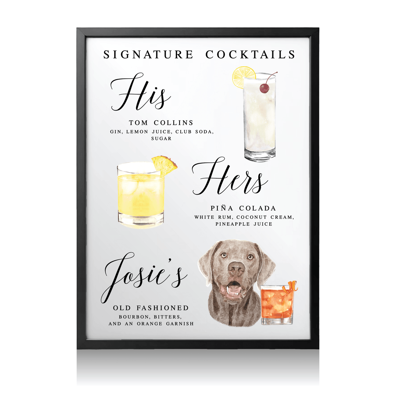 His and Hers Wedding Bar Menu Print - Pets