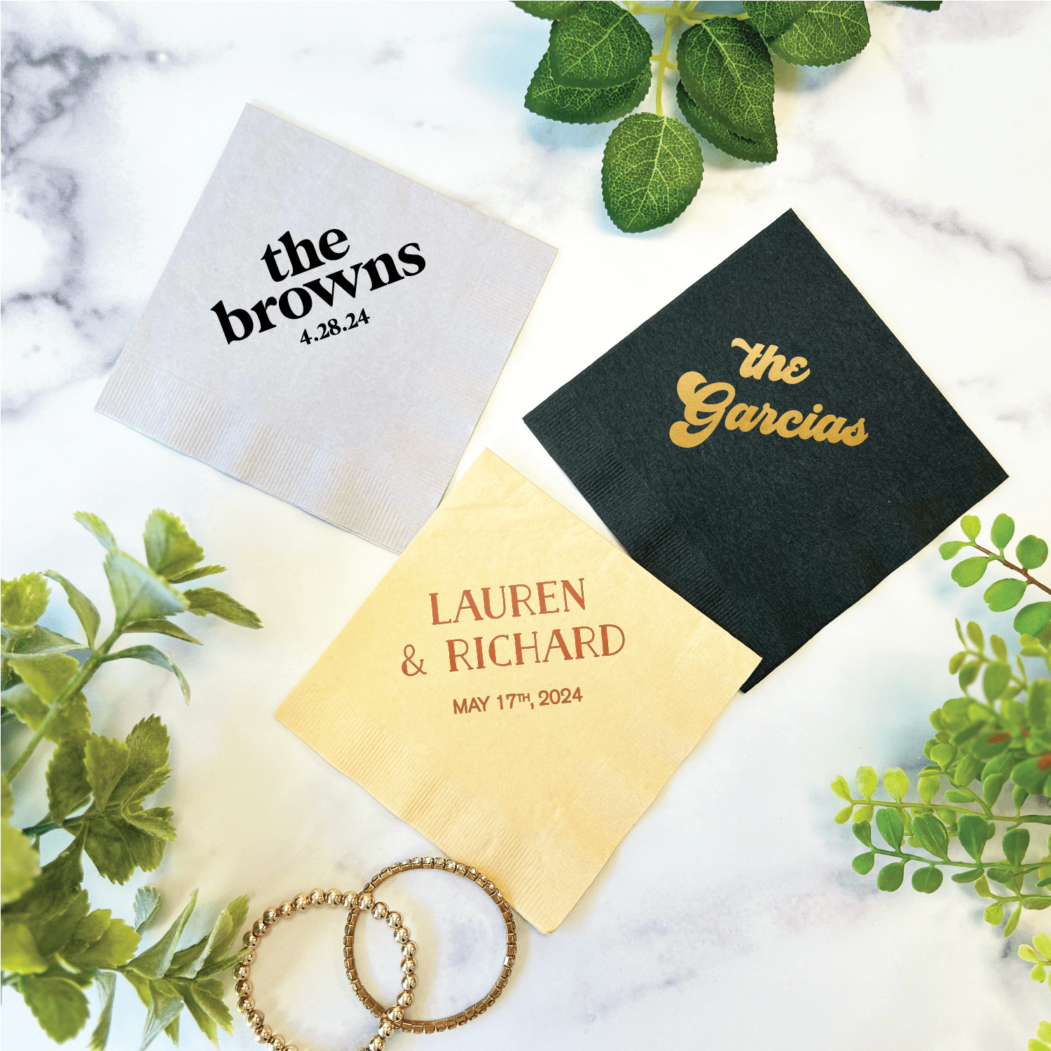 Block Font Wedding Napkins - Napkins - Foil Stamped