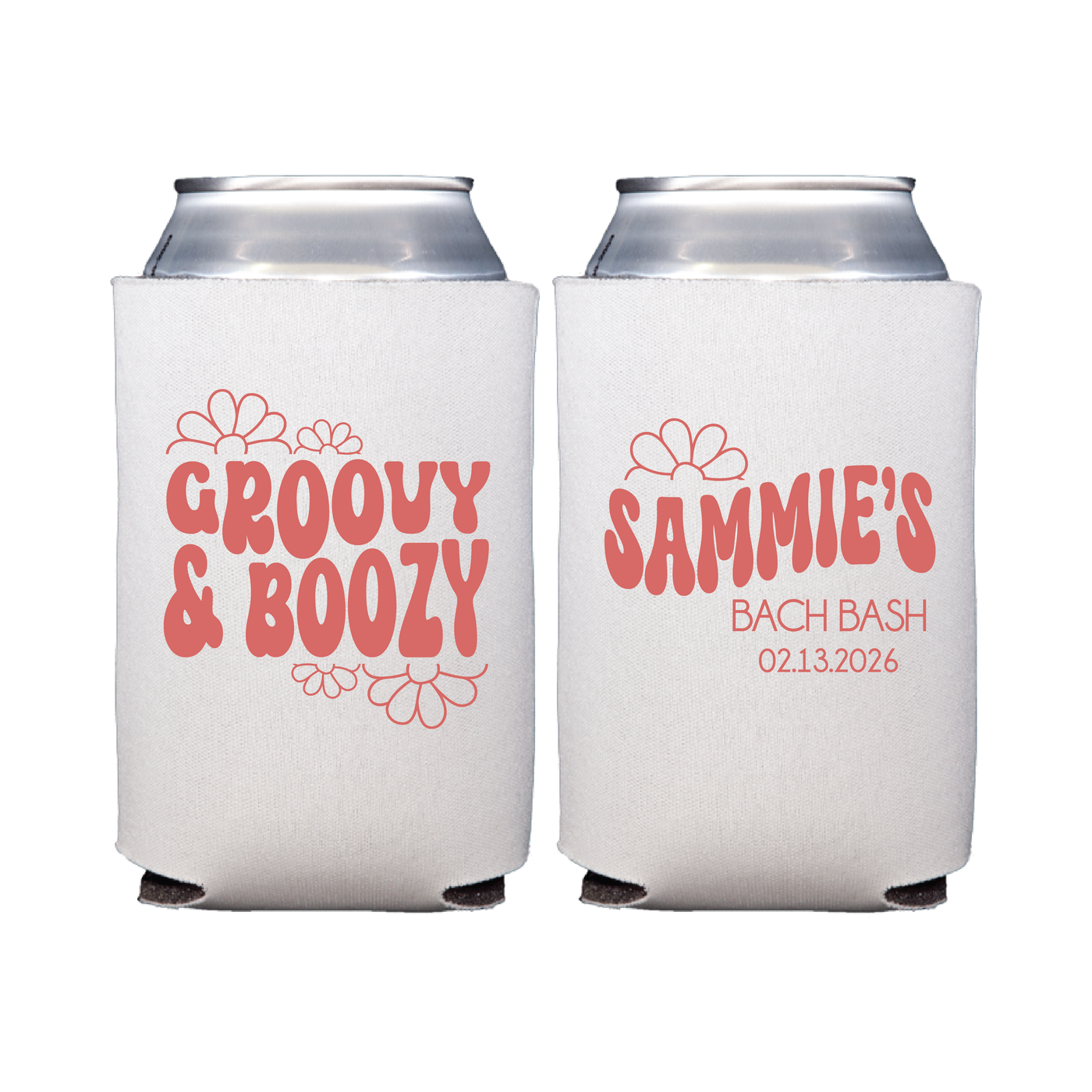 Groovy And Boozy Personalized Bachelorette Can Cooler