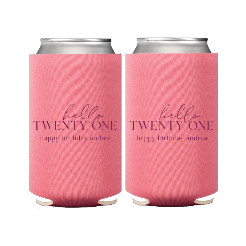 Hello Twenty-One Birthday Can Coolers