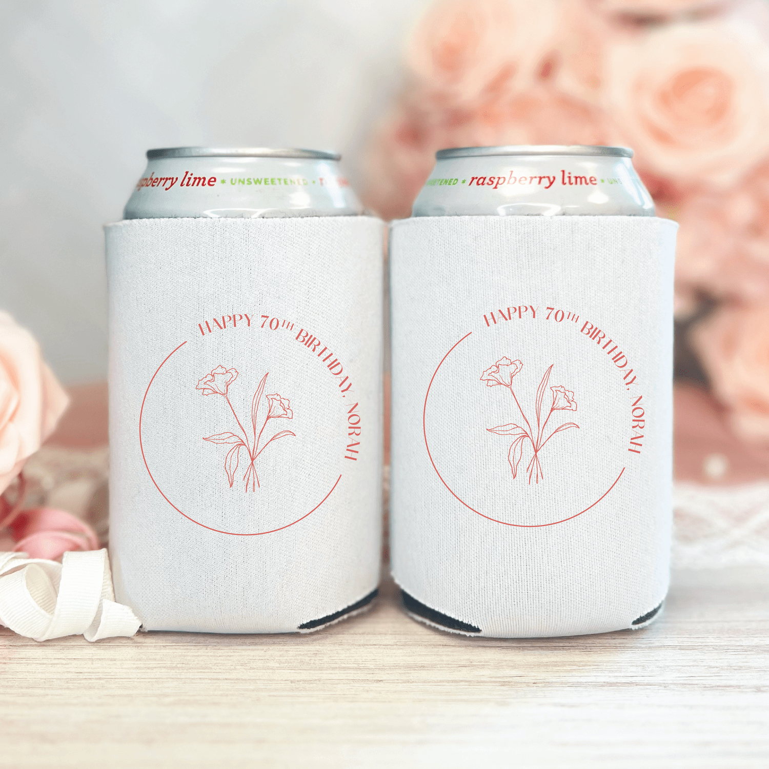 Elegant Floral Birthday Can Coolers