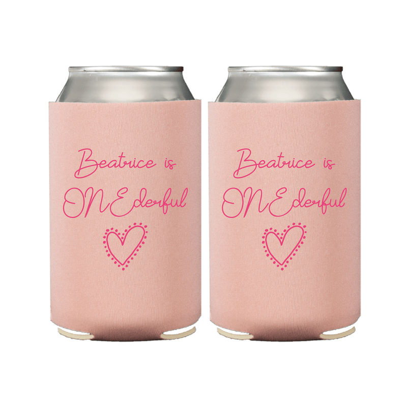 Ms ONEderful Heart Birthday Can Coolers