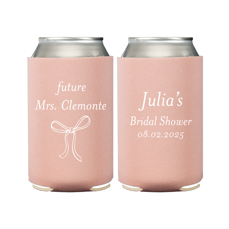 Elegant Bow Personalized Bridal Shower Can Coolers - Can Cooler