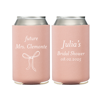 Elegant Bow Personalized Bridal Shower Can Coolers