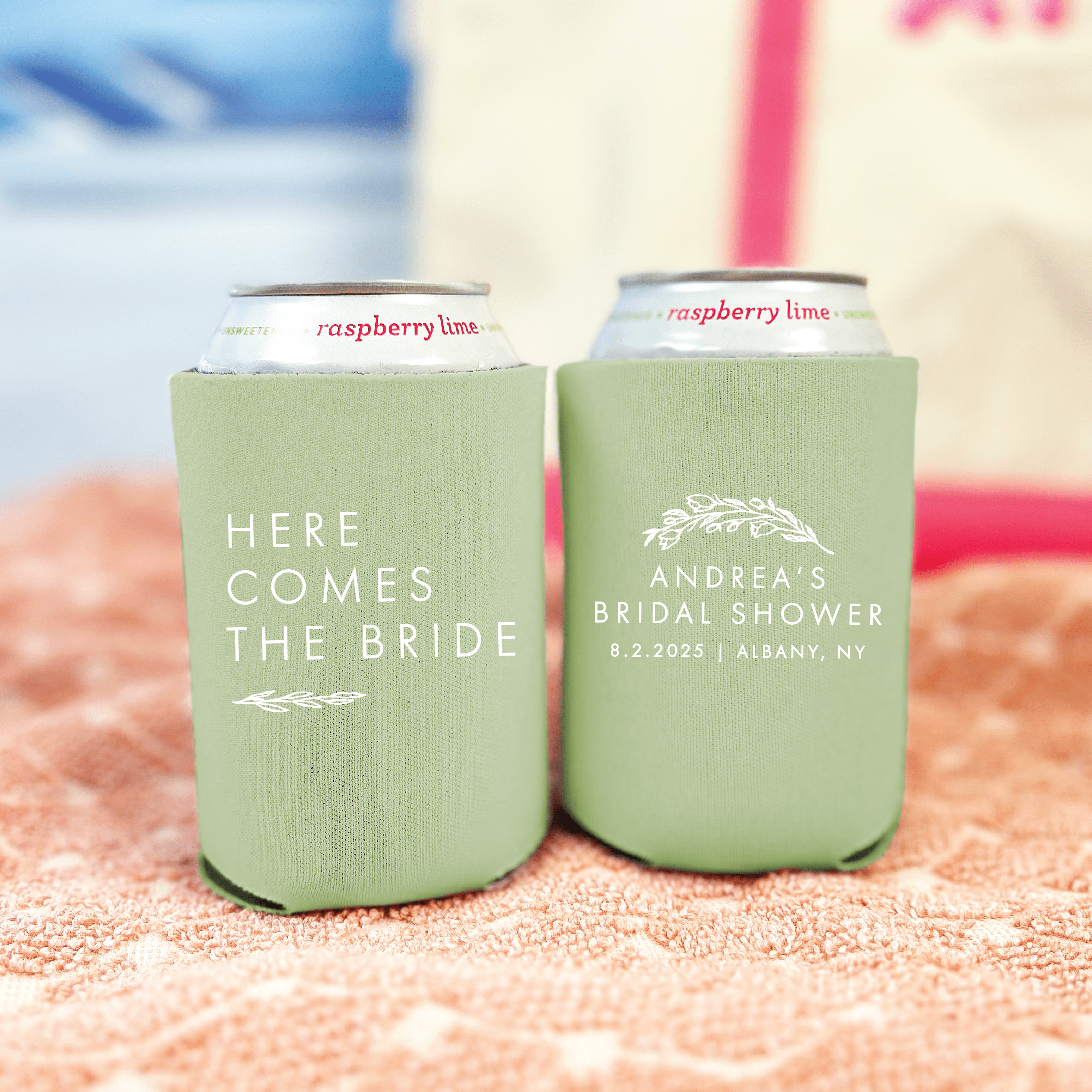 Here Comes The Bride Floral Personalized Bridal Shower Can Coolers - Can Cooler