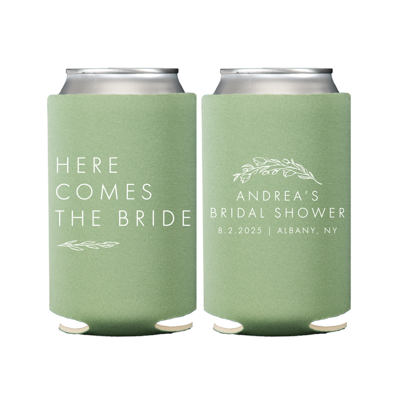 Here Comes The Bride Floral Personalized Bridal Shower Can Coolers - Can Cooler