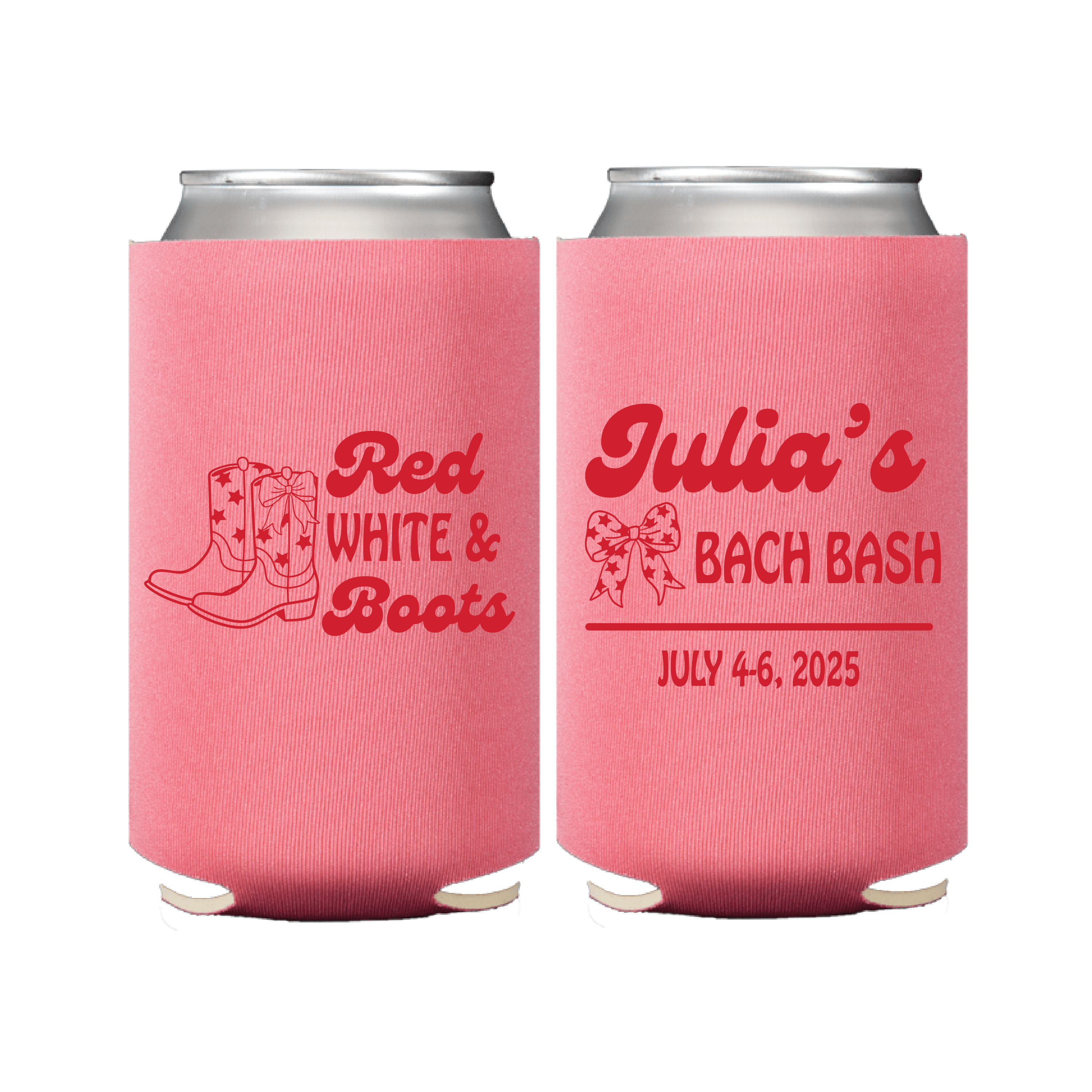 Red White & Boots Bachelorette Can Coolers