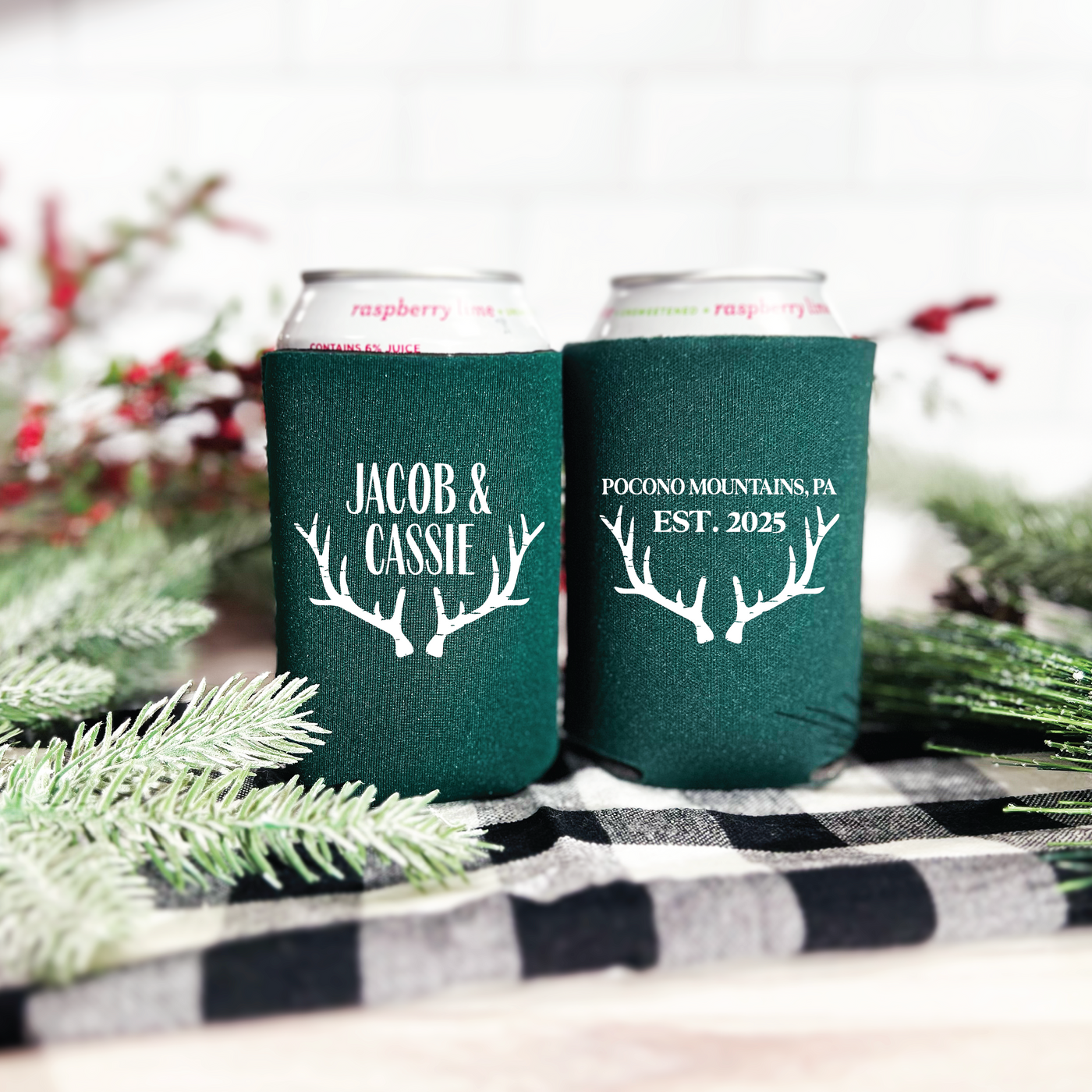 Personalized Antler Wedding Can Coolers