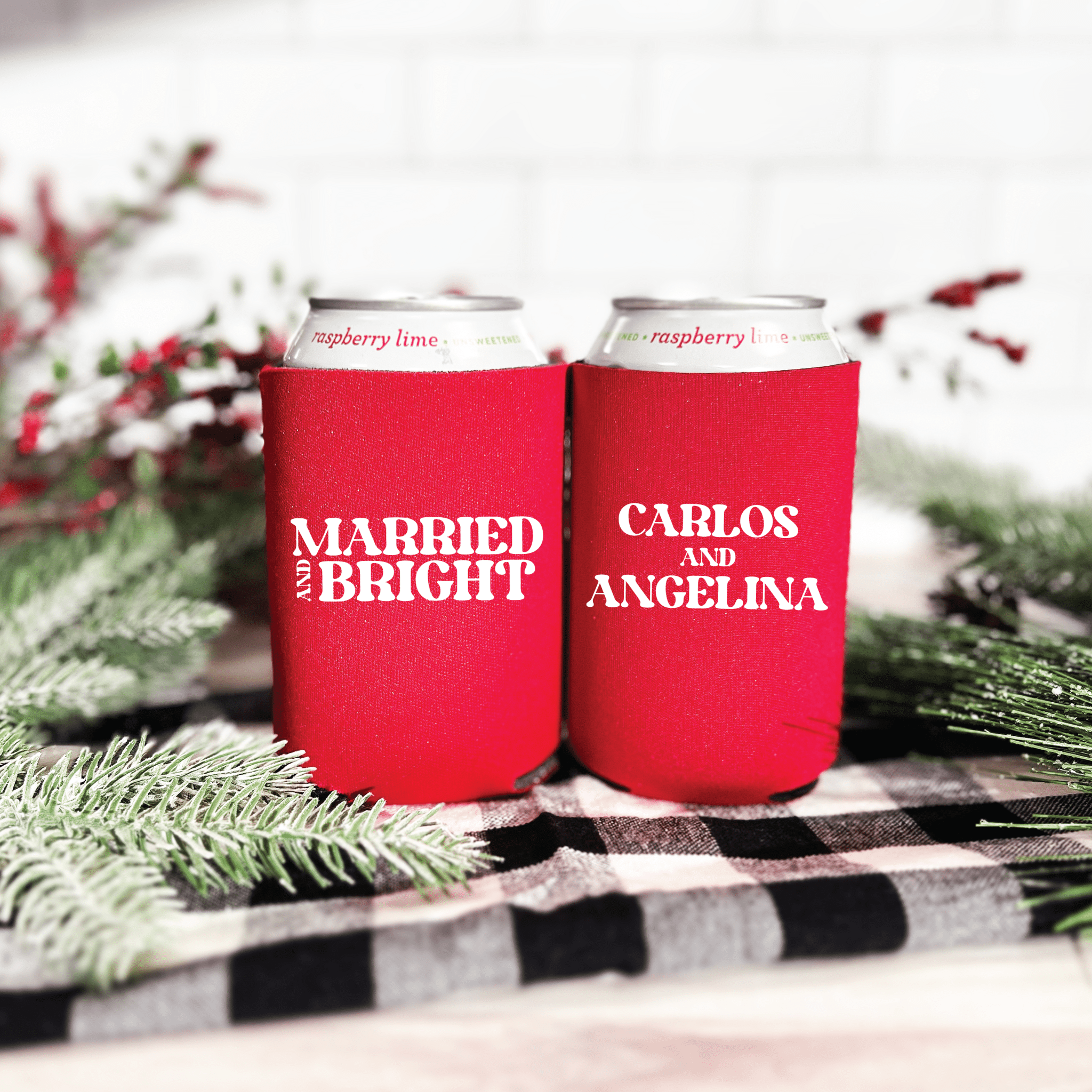 Married and Bright Wedding Can Coolers - Can Cooler