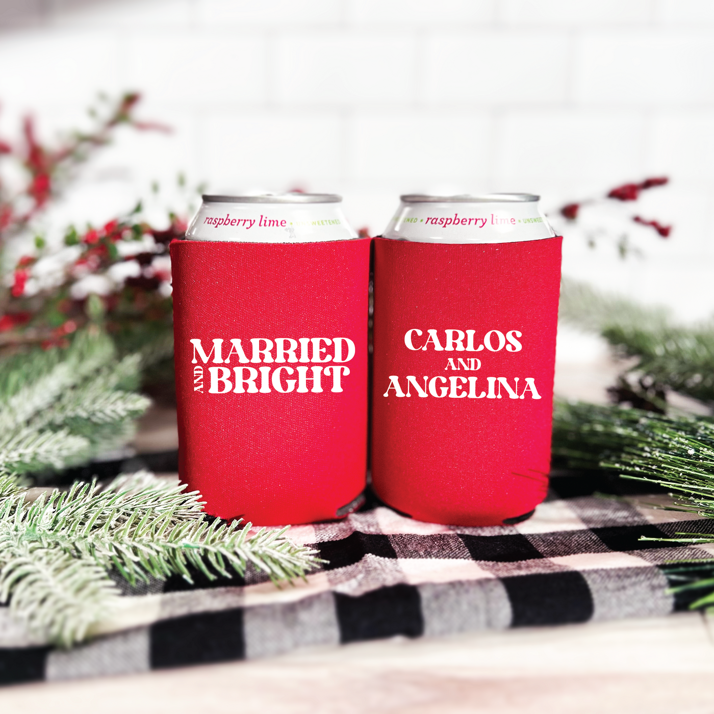 Married and Bright Wedding Can Coolers