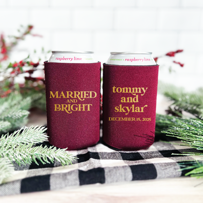 Married and Bright Personalized Wedding Can Coolers