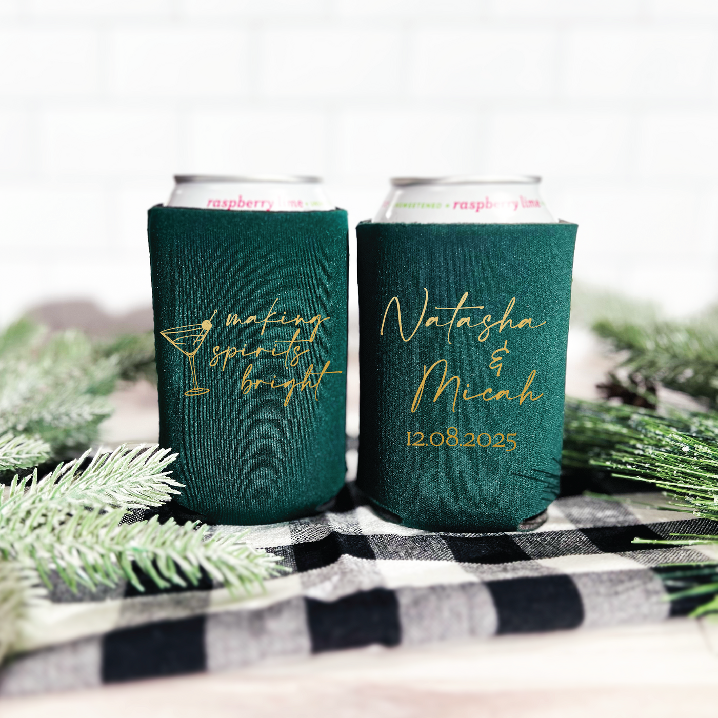 Making Spirits Bright Personalized Wedding Can Coolers