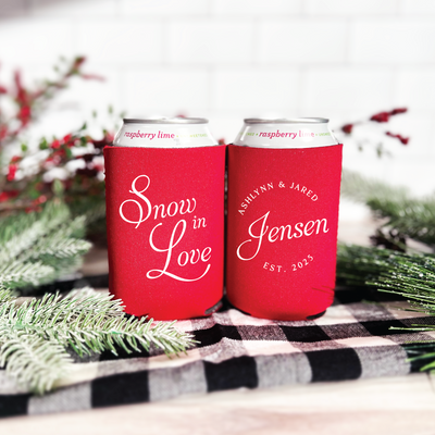 Snow In Love Personalized Wedding Can Coolers