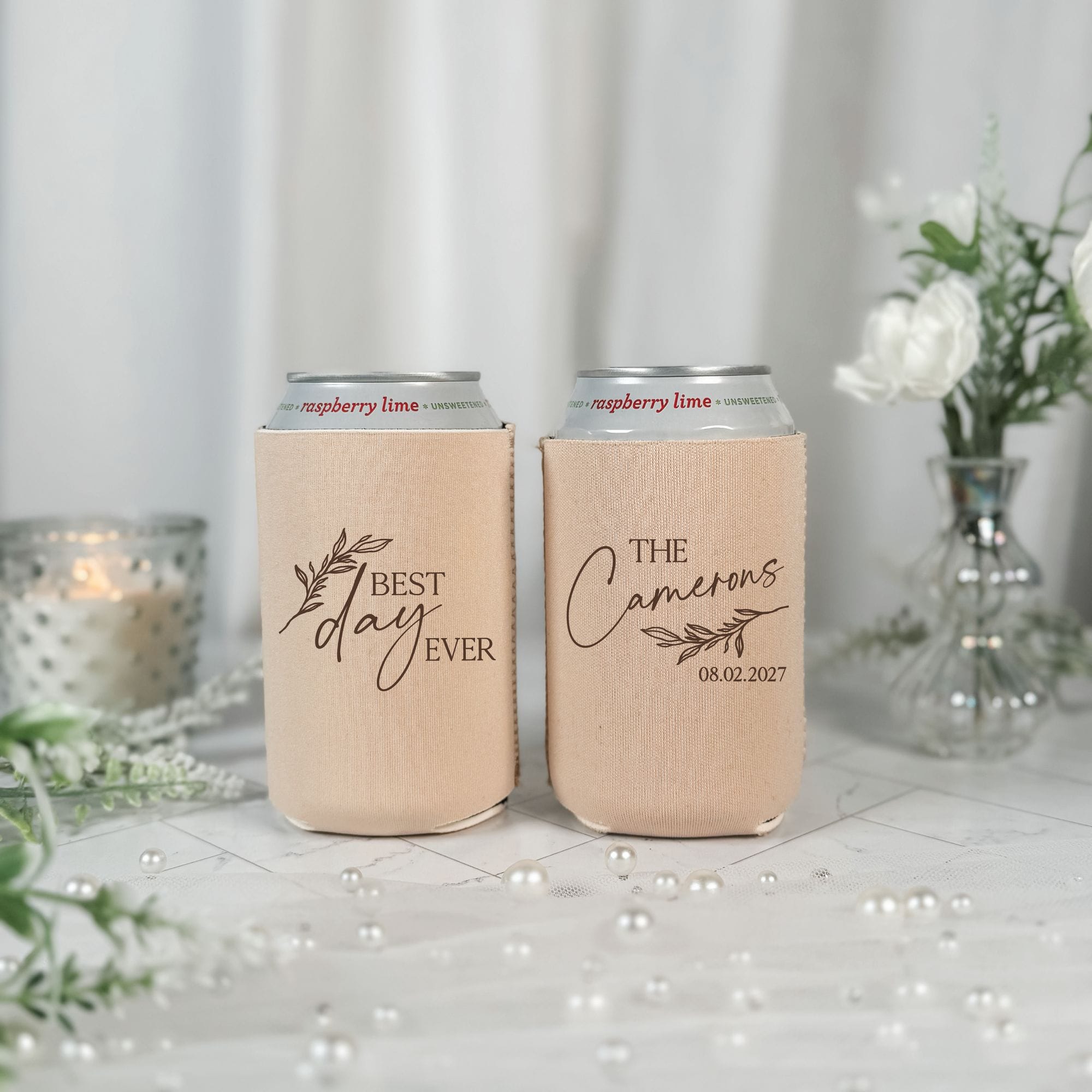 Best Day Ever Script Wedding Can Cooler Blush Cream – Rubi and Lib